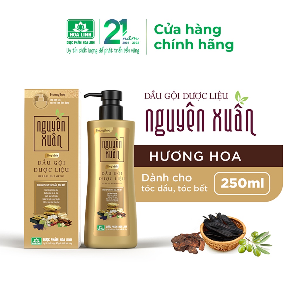 Dầu gội dược liệu Nguyên Xuân Bồng Bềnh 250ml - Ngát hương hoa, phù hợp với da đầu dầu.