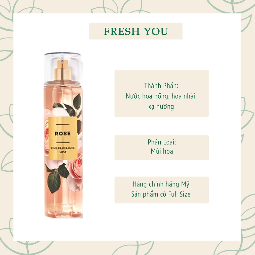 Rose Full Size Xịt Thơm Toàn Thân Bath Body Works (Body Mist