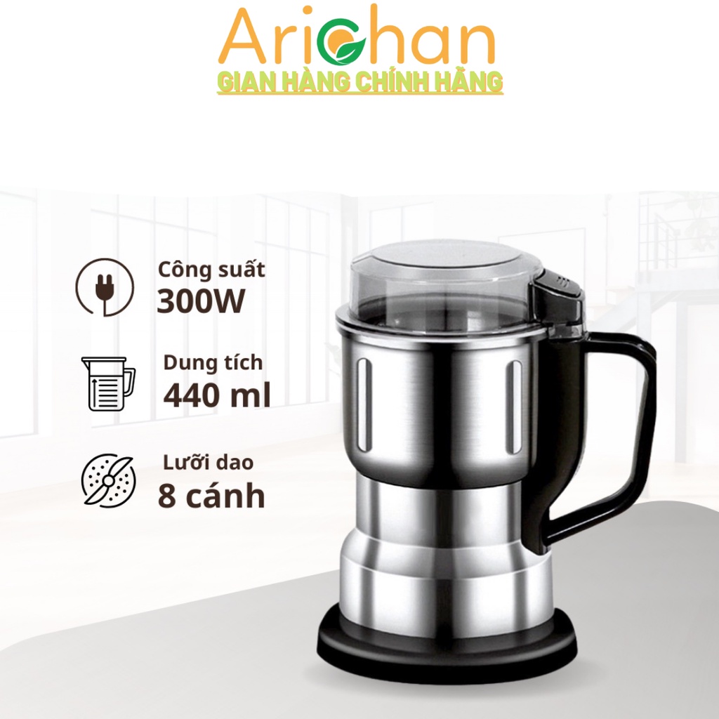 Máy xay hạt khô, xay bột, gia vị cà phê đa năng,công suất 300w,6 lưỡi dao cực bén, chất liệu cối inox, bảo hành 12 tháng