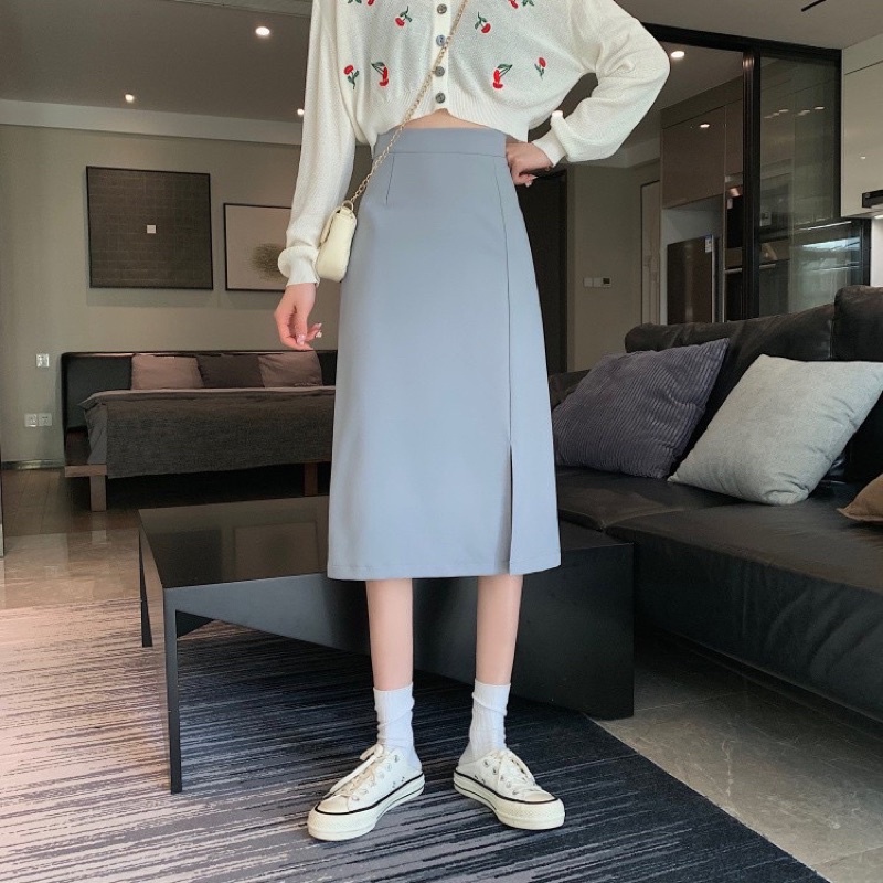 Chân váy dáng dài Ulzzang_chân váy xẻ trước chữ A siêu hót