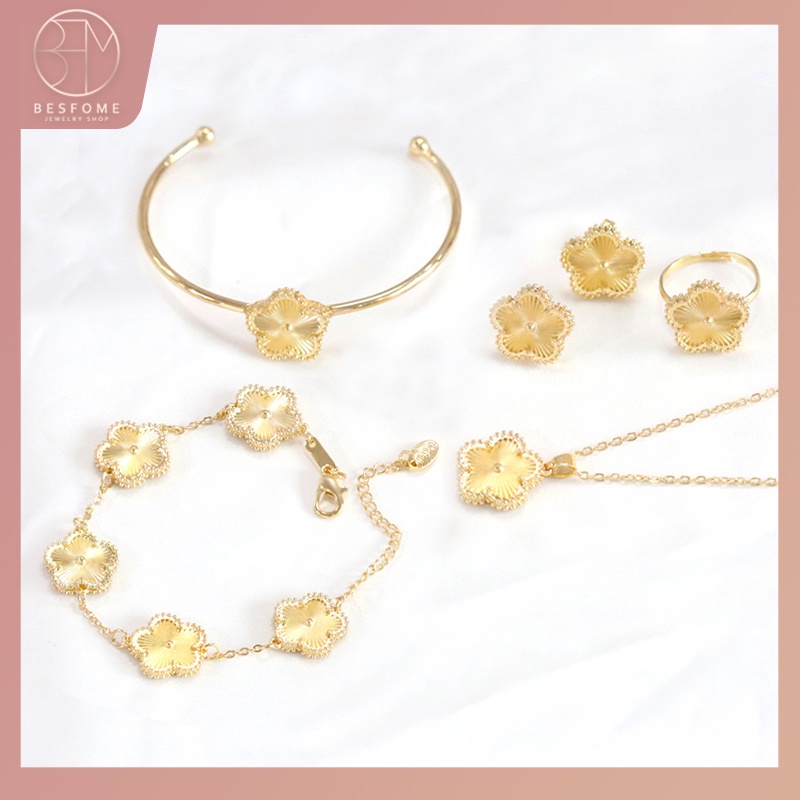 Besfome Bộ Năm Mảnh Bùng Nổ Phát Sóng Trực Tiếp! Vòng cổ Thép Titan Mạ Vàng Hồng 18K Mặt Cỏ Bốn Lá Thời Trang Cho Nữ