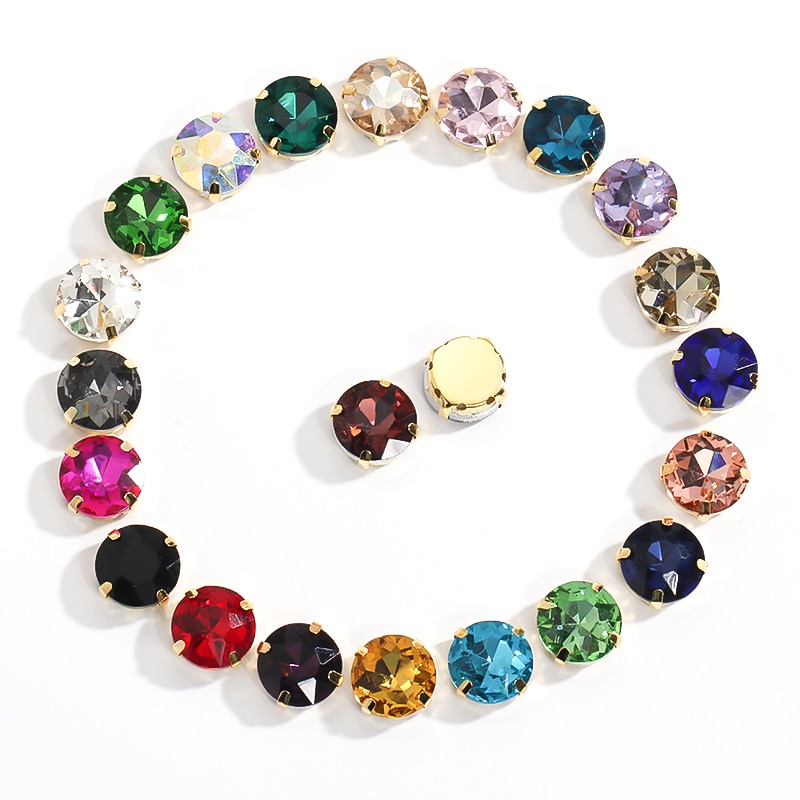 Kim Cương Giả Hình Tròn Có Móng Vuốt Màu Vàng Thêu Trên Váy Đính Đá Pha Lê Thủ Công