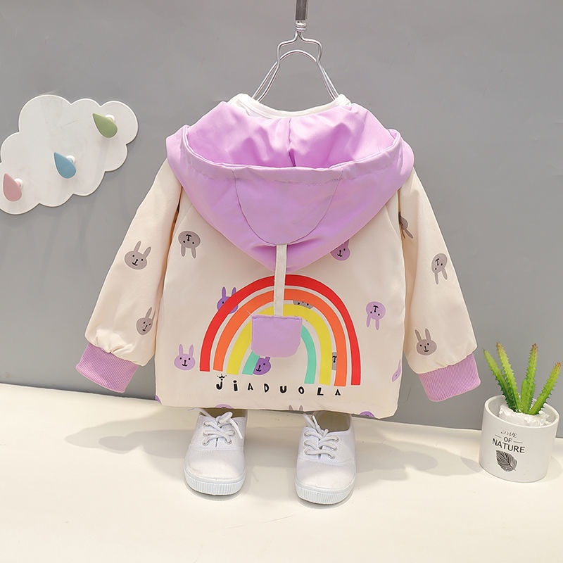 Áo Khoác Khóa Kéo Có Nón In Họa Tiết Hoạt Hình Dễ Thương Thời Trang Xuân Thu Cho Bé Gái