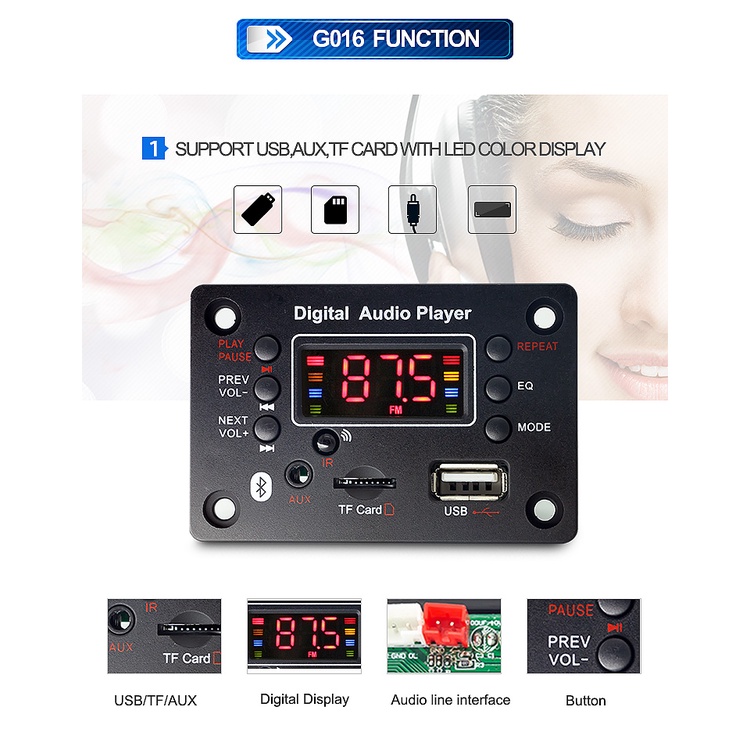 Bảng Mạch Giải Mã Bluetooth 5V 12V MP3 WMA MP3 USB TF FM Radio Kèm Điều Khiển Từ Xa Cho Xe Hơi