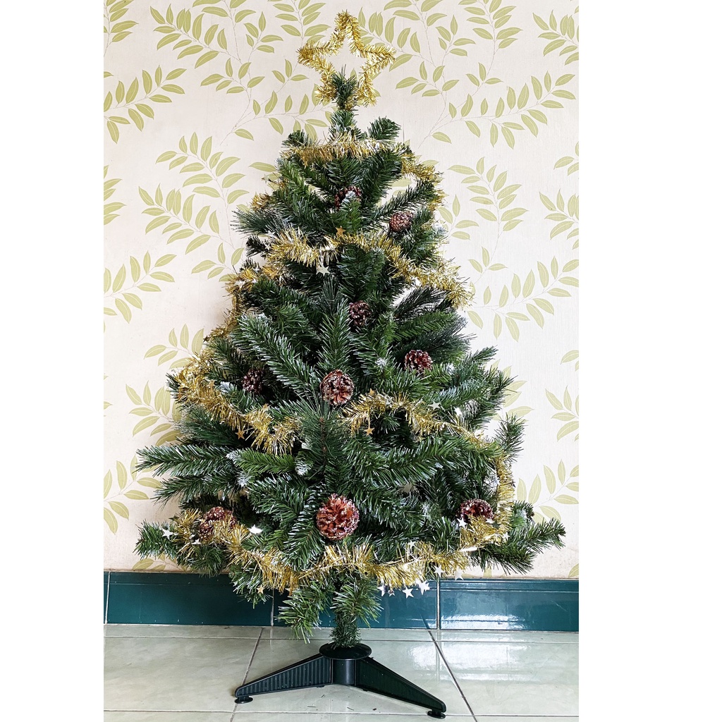 Cây thông noel 3 loại lá gắn trái thông, cây thông noel 1m2 tán lá dày trang trí giáng sinh trong nhà ngoài trời