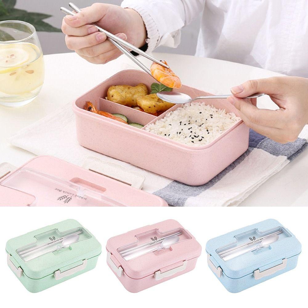 Hộp Đựng Cơm Trưa Hình Chữ Nhật Chia Ngăn Kèm Muỗng Tiện Dụng
