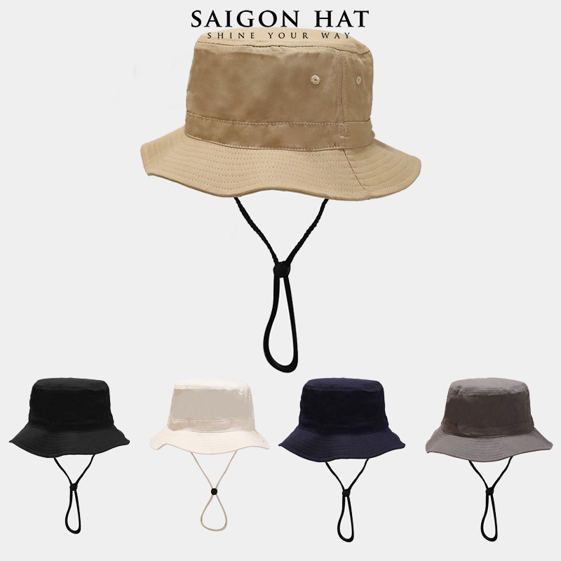 Mũ bucket nam nữ nón tai bèo có dây rút che nắng trơn basic chất vải cotton thoáng mát phong cách năng động du lịch