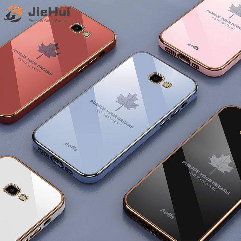 Ốp Điện Thoại TPU Mềm Mạ Chrome Hình Lá Phong + Dây Đeo Cho Samsung Galaxy J4 Plus / J6 Plus / J7 Prime / J5 Prime / J7 Pro / J7 2017