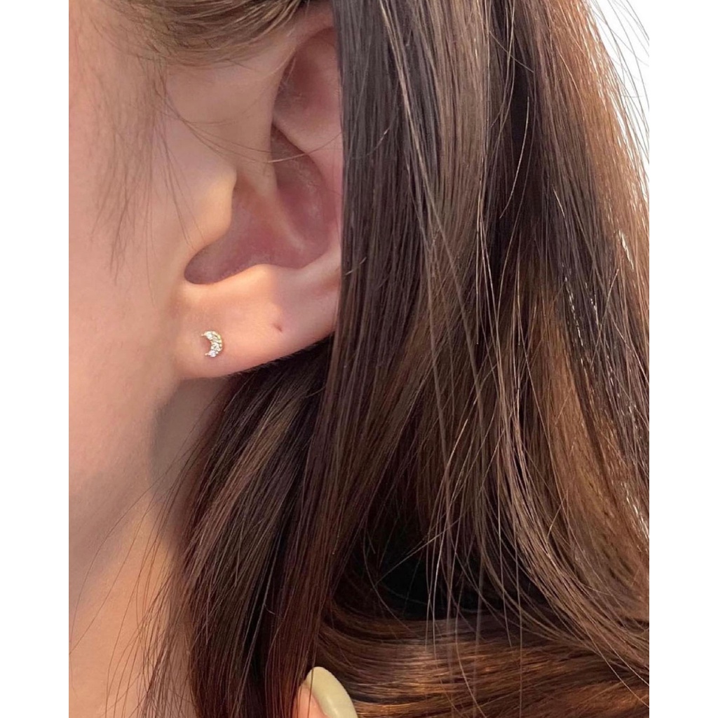 Bông tai bạc INS mặt trăng MINI MOON đính đá tấm / GIÁ 1 CHIẾC