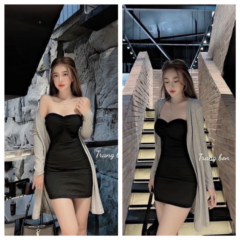 SÉT VÁY TkK BODY CÚP NGỰC CÓ MÚT &KÈM ÁO KHOÁC DÁNG DÀI ĐẸP 💯