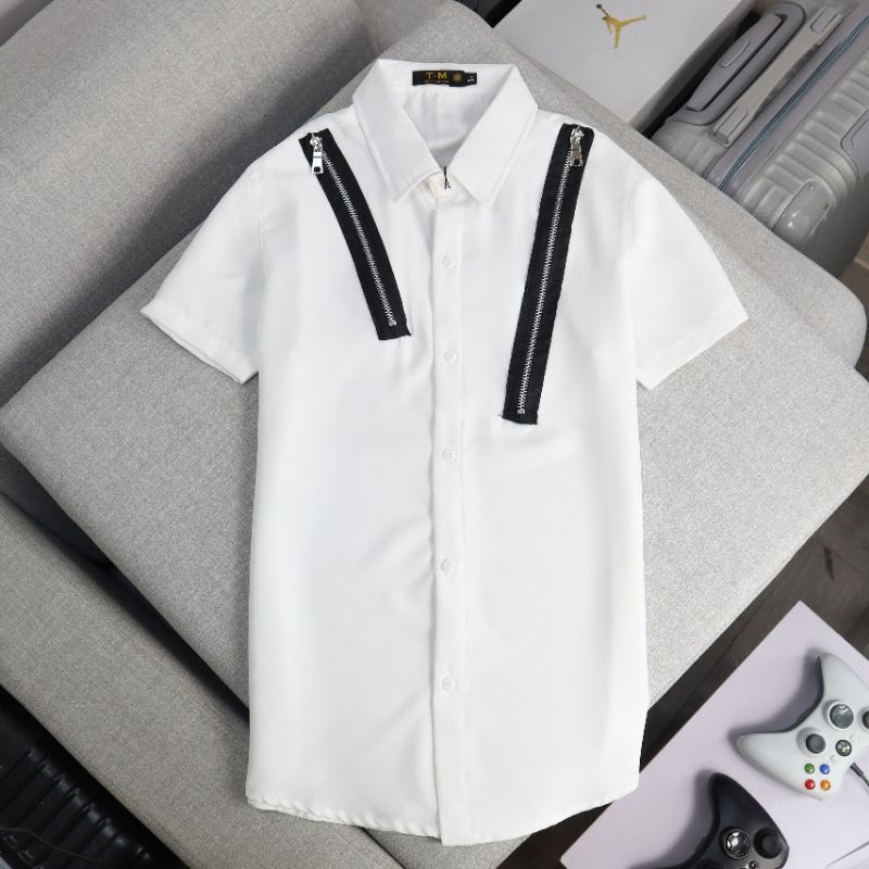 Áo sơ mi tay ngắn có dây kéo siêu đẹp Unisex phù hợp với mọi phong cách