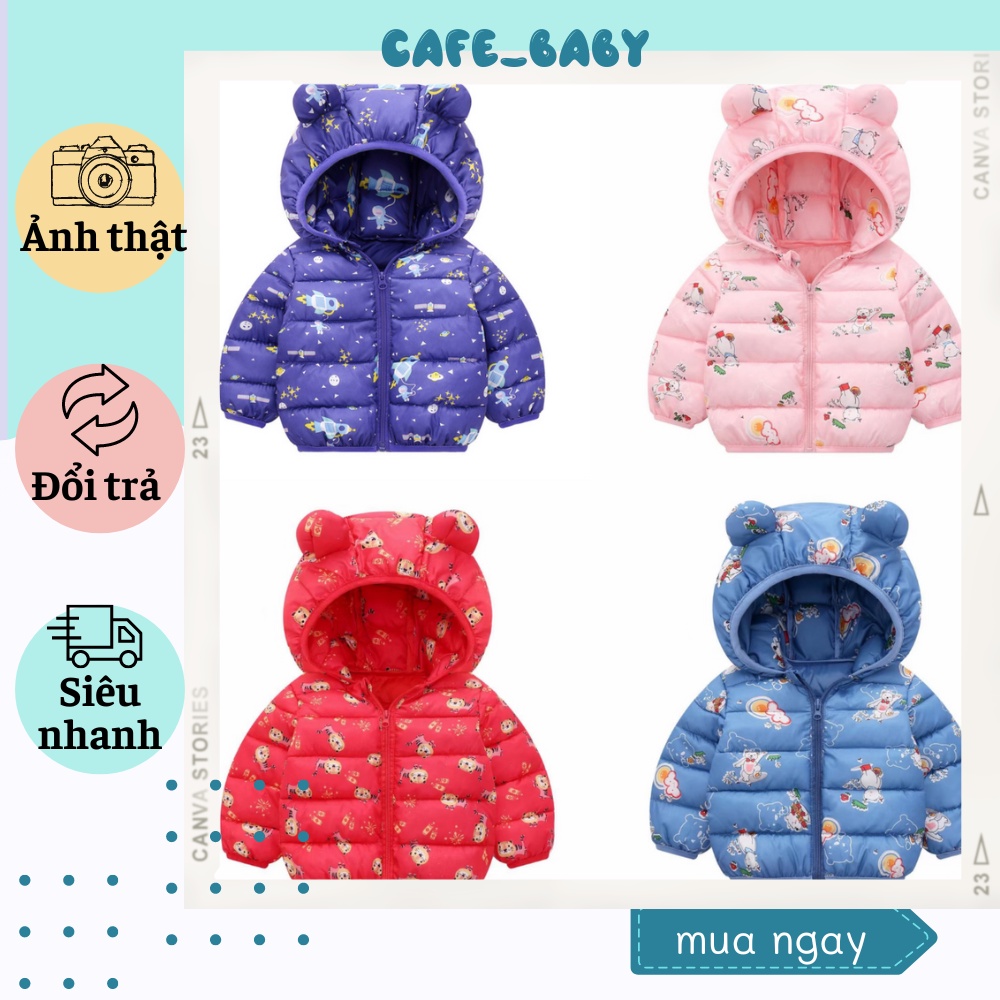 Áo Khoác Phao Siêu Nhẹ Quảng Châu Cao Cấp Tai Gấu Hoạ Tiết Đáng Yêu Cho Bé Trai, Bé Gái CAFE_BABY017