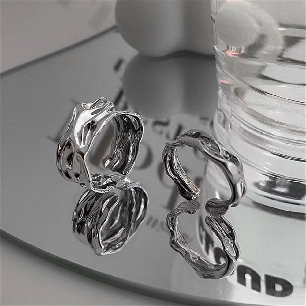 Set 2 Nhẫn Bạc Dạng Mở Thiết Kế Không Đồng Đều Phong Cách Hip Hop Cá Tính Dành Cho Nữ