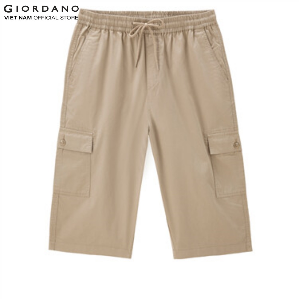 Quần Shorts Kaki Nam Túi Hộp Lưng Thun Giordano 01121201