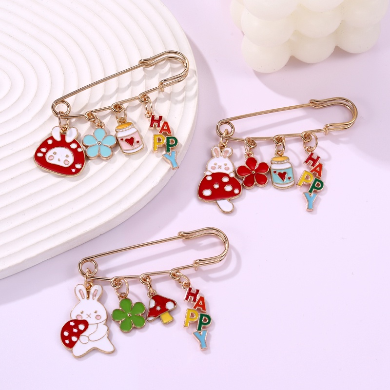 Trâm Cài Áo Hình Thỏ Và Hoa Nấm Dễ Thương Bằng Hợp Kim