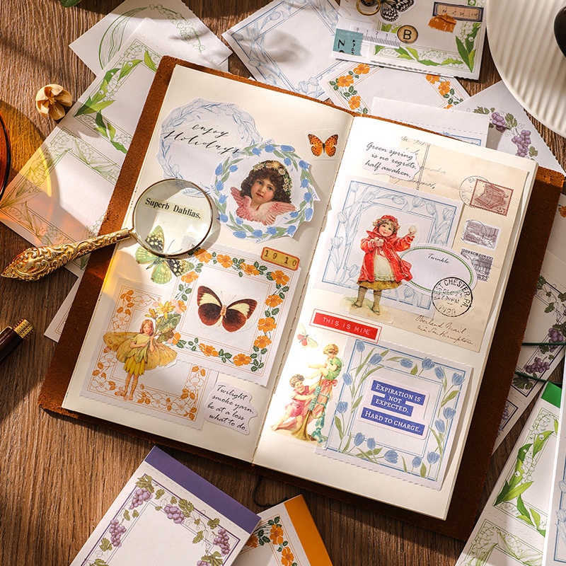 Set 50 Tờ Giấy Note Ghi Chú Họa Tiết Retro Trang Trí Nhật Ký