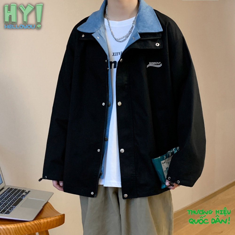 Áo Khoác Gió Nam 2 lớp Form Rộng Unisex, áo khoác nam phối Layer jean độc lạ, áo gió nam Helloyou hottrend 2022.