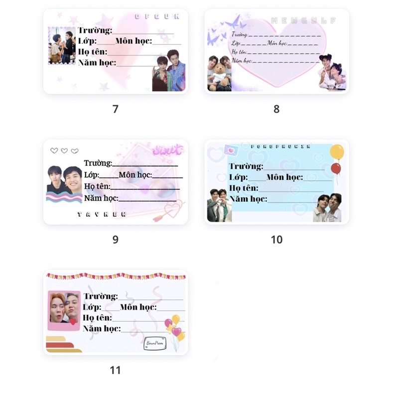 Set 10 nhãn vở xinh xắn GeminiFourth, PondPhuwwin, JoongDunk, BibleBuild, BrightWin và nhiều thành viên khác
