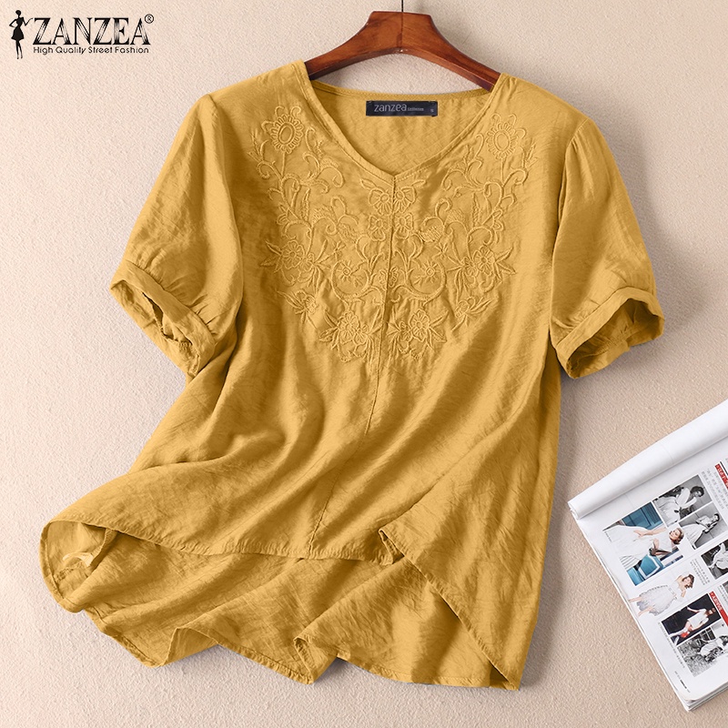 Áo nữ ZANZEA tay ngắn cổ chữ V thời trang cổ điển