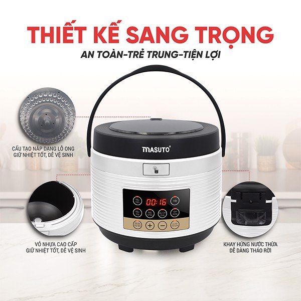 Nồi cơm điện tử đa năng lòng niêu 3D Masuto MS-RD18, dung tích 1.8L, Hàng chính hãng, Bảo hành 12 tháng