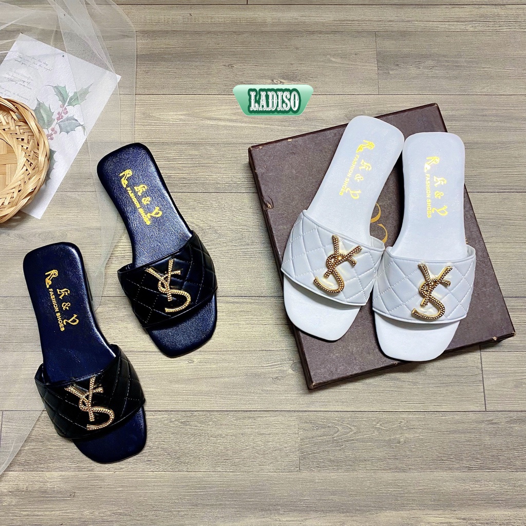 Dép quai ngang nữ thời trang họa tiết chữ phối đá siêu đẹp LADISO- TT439