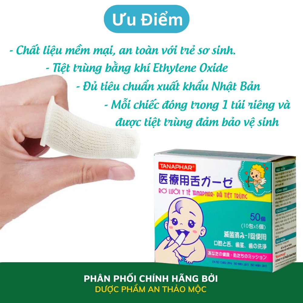 Gạc rơ lưỡi y tế trẻ em TANAPHAR đã tiệt trùng siêu mềm mịn vệ sinh sạch sẽ khoang miệng lưỡi nướu răng