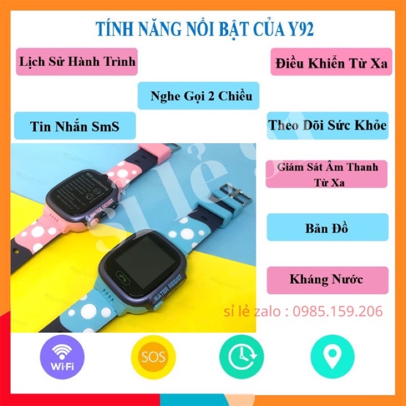 Đồng hồ thông minh trẻ em Y92 định vị cảm ứng chống nước nghe gọi 2 chiều có Tiếng Việt -WIFi