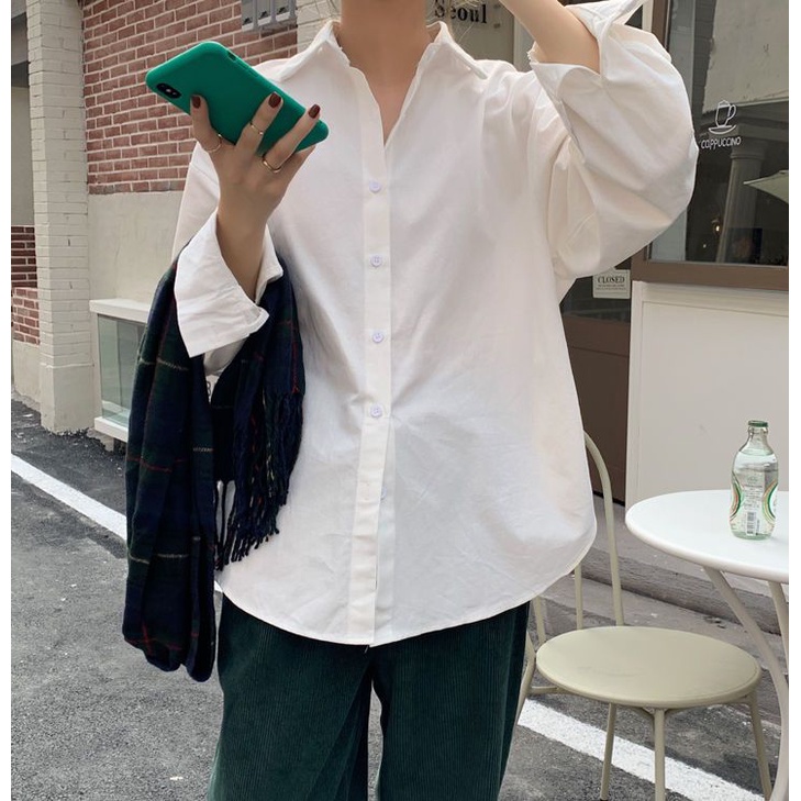 Áo sơ mi SUXI tay dài dáng rộng màu trơn thời trang Hàn Quốc cao cấp cho nữ