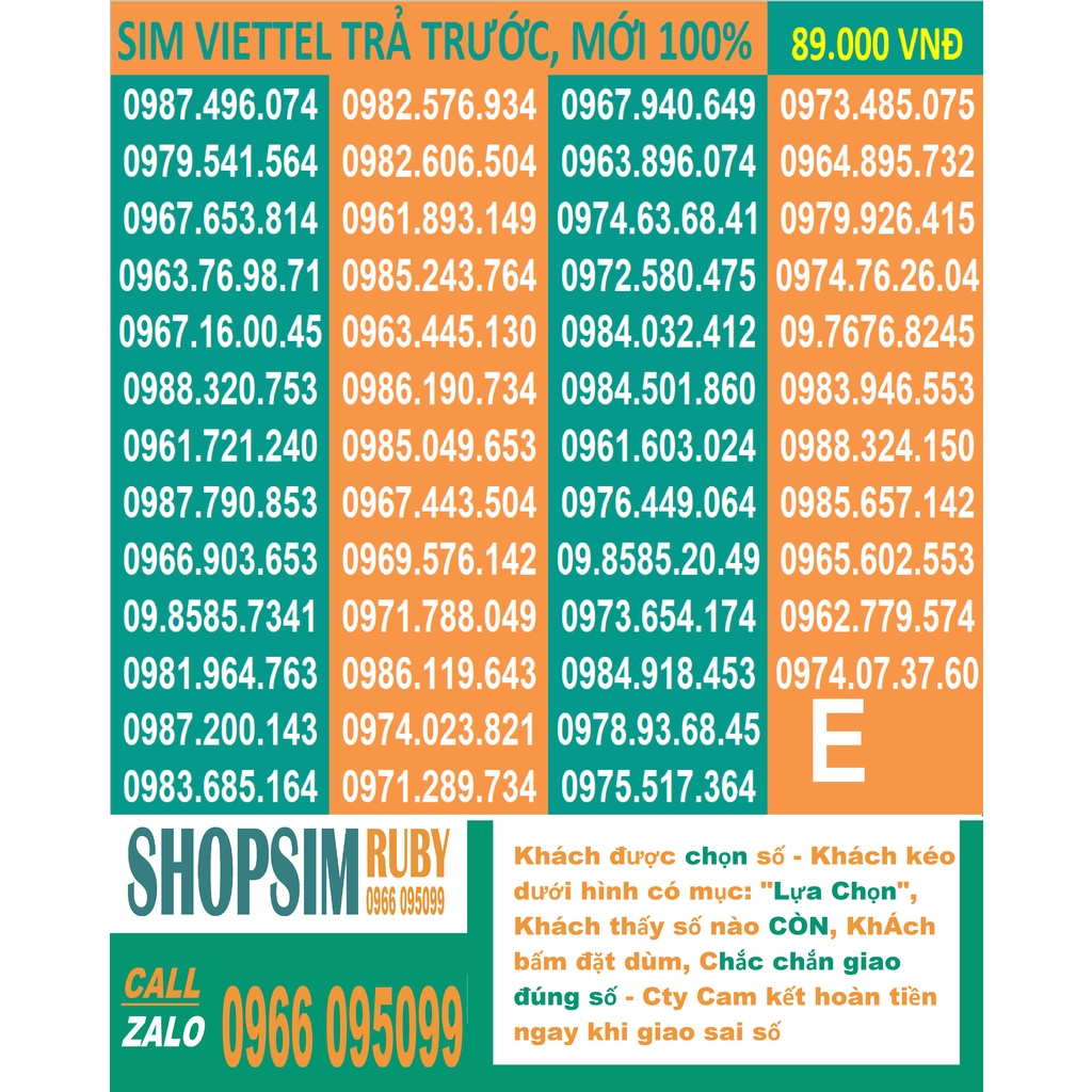 Sim Viettel 09 Trả trước - Chọn số - Sim Nghe gọi, Nhắn tin, 4G , Gói cước Tomato và nhiều gói 4G đi kèm giá 89.000đ