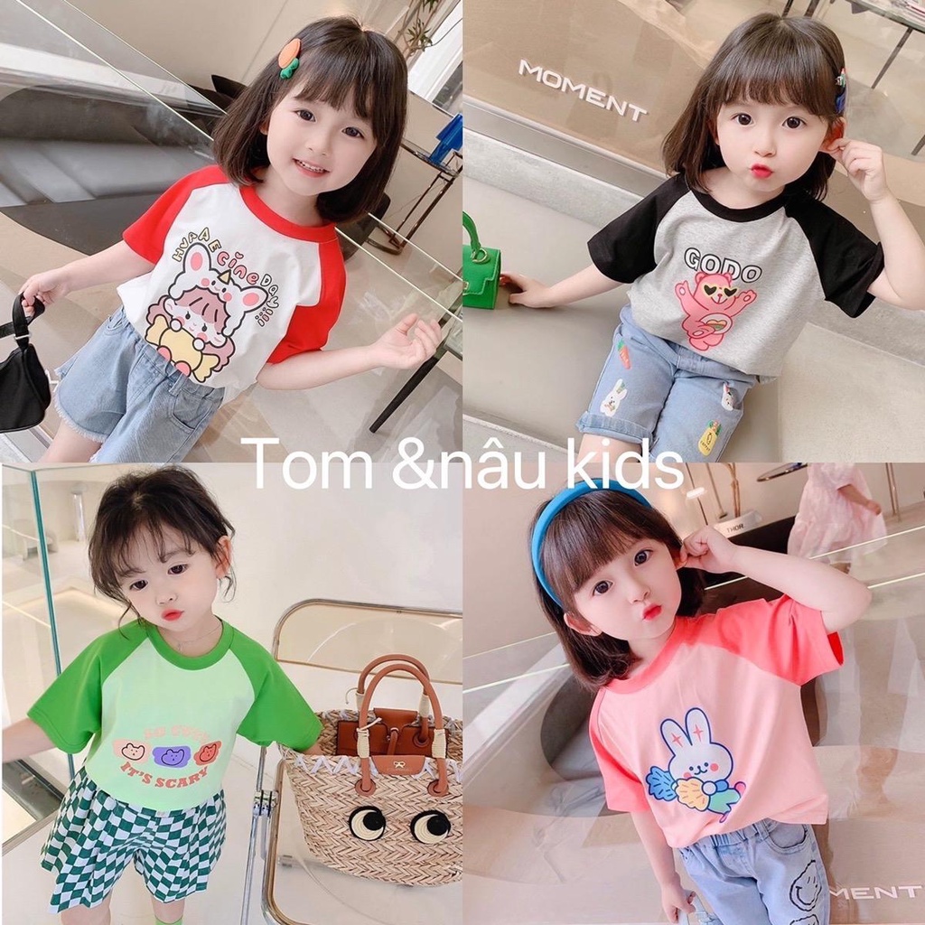 Tomnaukids-ATBG1021-(9-45kg)- Áo thun raplan bé gái tay phối màu hoạ tiết siêu dễ thương