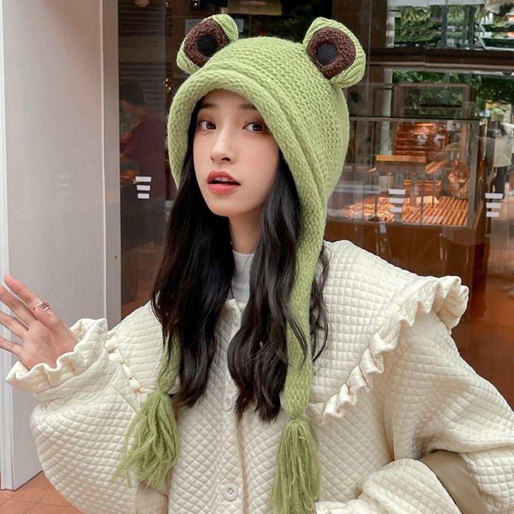 Mũ Len Dệt Kim Hình Chú Ếch Lấp Lánh Bảo Vệ Tai Độc Đáo Phong Cách Hàn Quốc