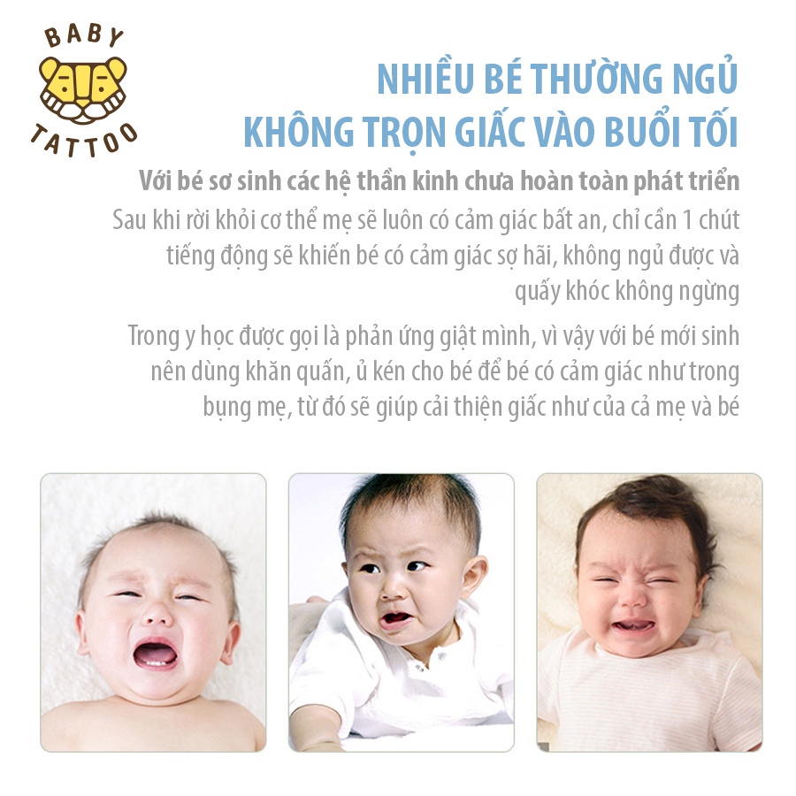 BABY TATTOO Túi Ngủ, Ủ Kén Vải Dệt Kim Dạng Quấn Cho Bé Sơ Sinh Từ 0-6 Tháng Tuổi