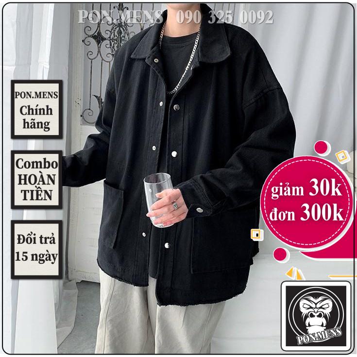 Áo khoác nam kaki form rộng dài tay màu đen và xanh phong cách Hàn Quốc PON.MENS hà nội
