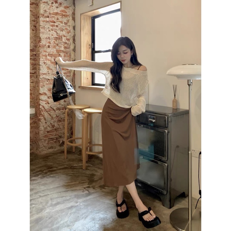 Set đầm midi 2 dây + cardigan lưới tay dài chất xịn, tiểu thư dành cho nữ
