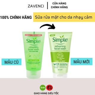 Sữa rửa mặt SIMPLE Refreshing Facial Wash Dạng Gel Phù Hợp Với Mọi Loại Da 150ml Zavenci