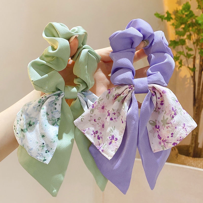 Dây Cột Tóc Thắt Nơ In Họa Tiết Hoa Dành Cho Nữ