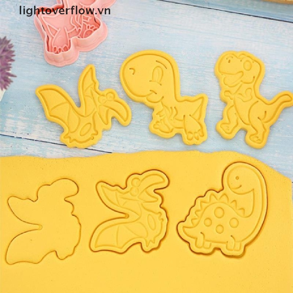 Set 8 Khuôn Nhựa Nhấn Bánh Quy Hình Khủng Long 3D