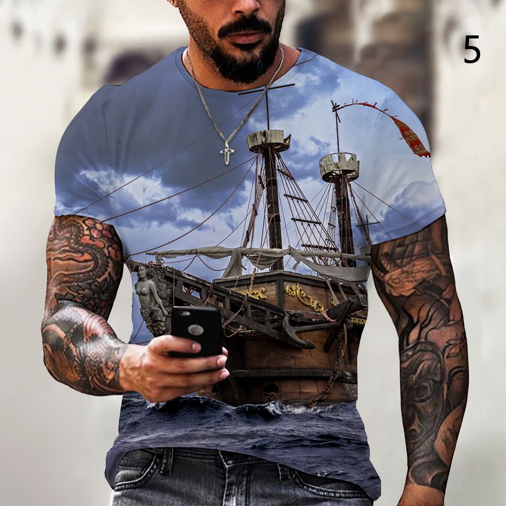Áo Thun Tay Ngắn Cổ Tròn In Hình Thuyền Buồm Thời Trang 2022 Cho Nam Size XXS ~ 6XL