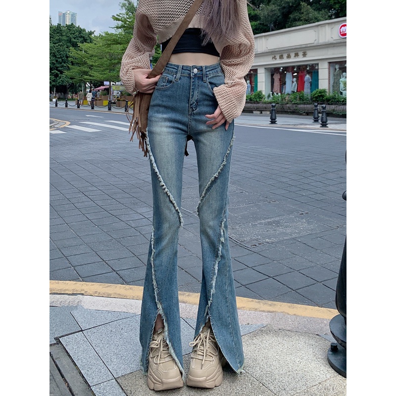 Quần Jean Nữ Ống Loe Xẻ Tà Mới