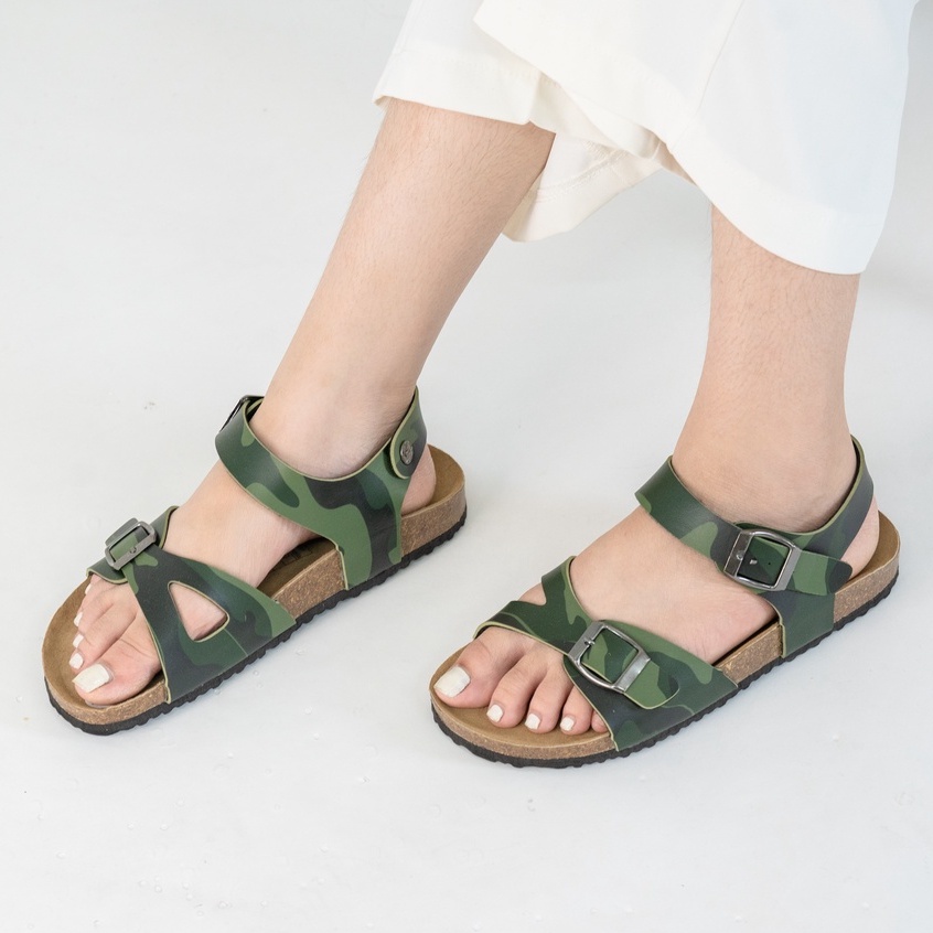 [Bản giới hạn] R23 - Sandal Birken Đế Trấu BIOLINE Camo Rằn Ri Unisex Nam nữ Quai Ngang Da PU cao cấp