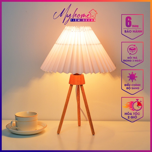 Đèn ngủ để bàn đọc sách đầu giường trang trí phòng ngủ đẹp My Home 3 chân chao đèn nhiều màu sắc DN012