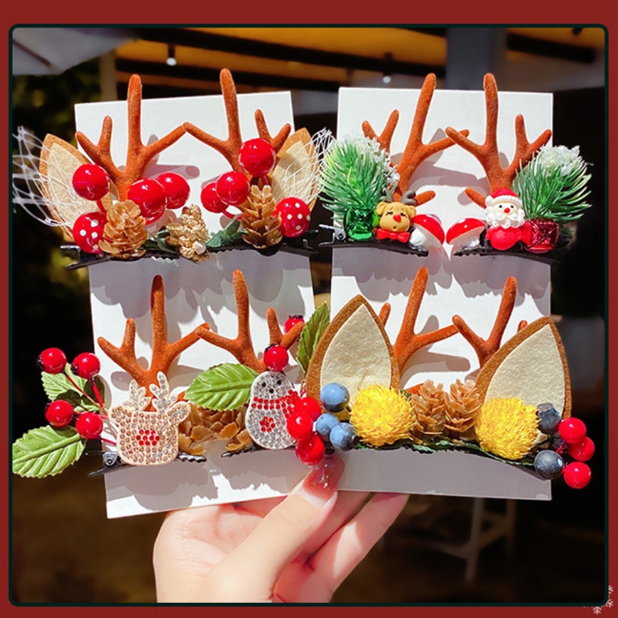 2 Kẹp Tóc Hình Hoa Tuyết / Tuần Lộc Hoạt Hình Vui Nhộn