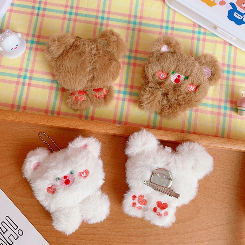 Girls Sweet Kawaii Soft Plush Cute Key Chain Pendant Brooch Pins Student 3D Autumn Winter School Uniform Backpack Bear Brooch