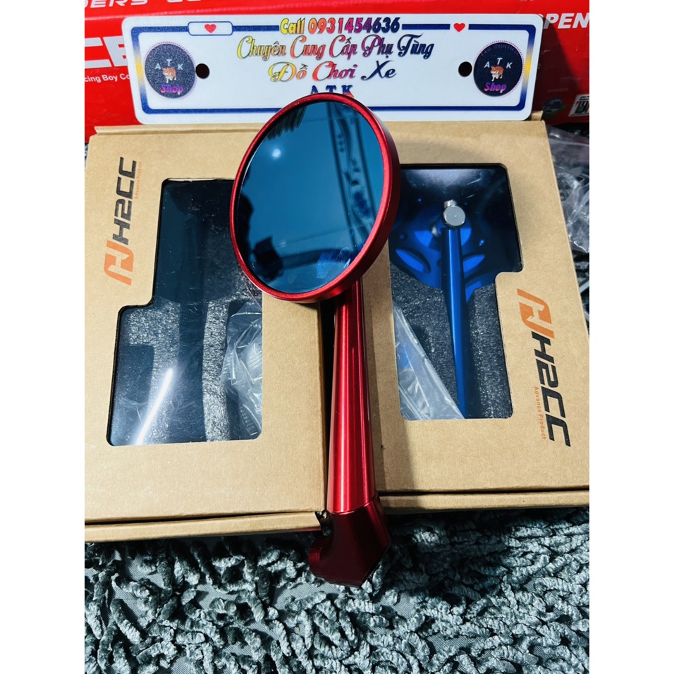Gương xe máy kính tròn ngôi sao H2C chân bát xéo nâng cấp mới như dòng 744 hàng cnc cao cấp loại 1