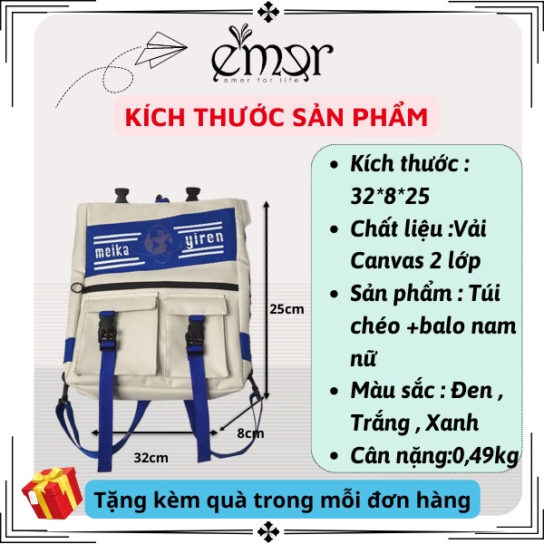 Túi Xách Đeo Chéo Balo Thời Trang 2in1 Cho Nam Nữ Size Lớn Đi Học Đi Làm Phong Cách Unisex Streetwear E'mer 7829X | BigBuy360 - bigbuy360.vn