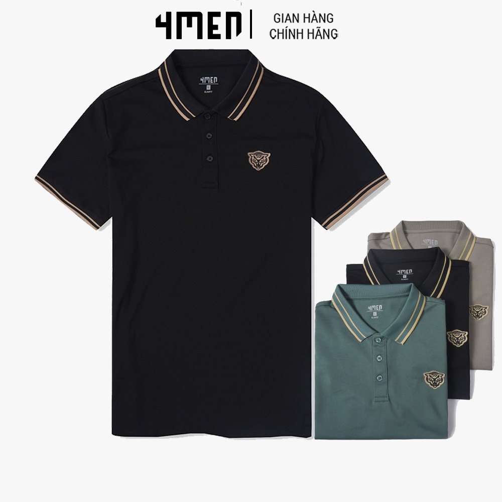 Áo thun polo nam thêu Đầu Cọp 4MEN PO050 thêu đầu cọp trẻ trung, chất cotton co giãn, dễ phối đồ, nổi bật