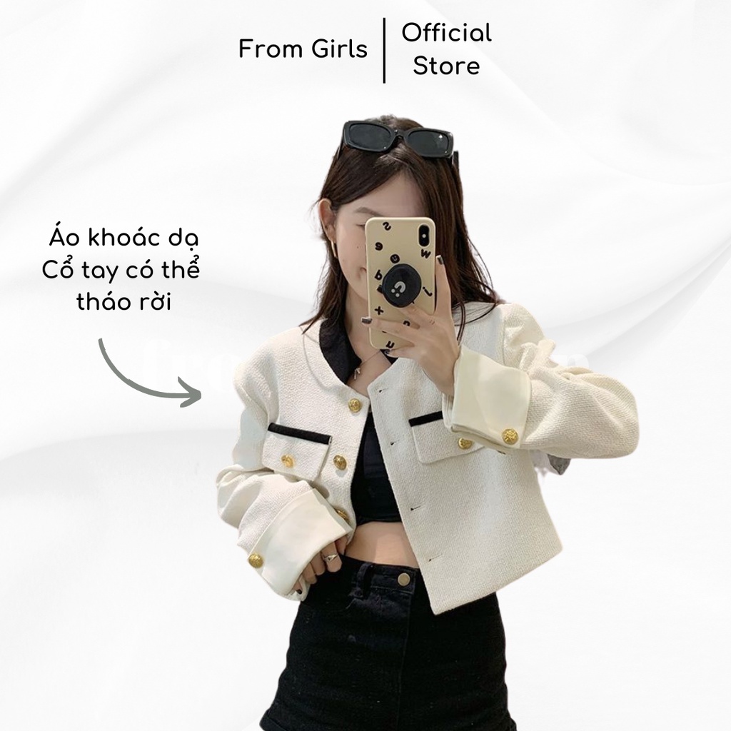 Áo khoác dạ dáng lửng, áo khoác croptop tay sơ mi sang chảnh (có ảnh thật) - AKH09