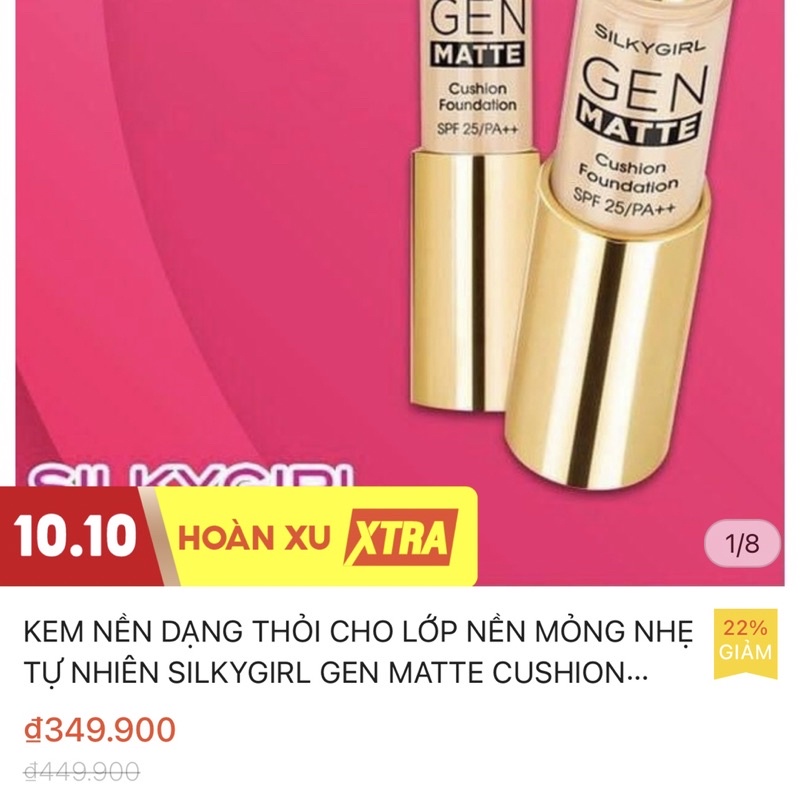 Kem nền dạng tay cầm có mút tán Silkygirl Gen Matte Cushion Foundation SPF 25+/ PA++