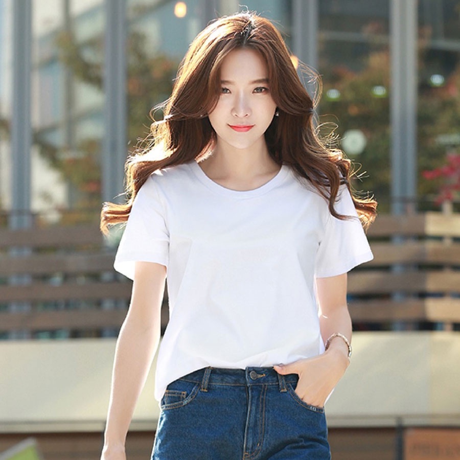 Áo Thun Nữ Trắng Trơn, Áo Phông Nữ Trắng Trơn Cổ Tròn Dáng Rộng