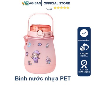 Bình nước 800ml chất liệu nhựa Pet có dây đeo và ống hút AGISAN